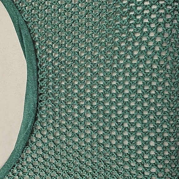 FP Green Open Knit Net Mesh Crew Neck Short Sleeve 100% Cotton T-shirt - Picture 4 of 13